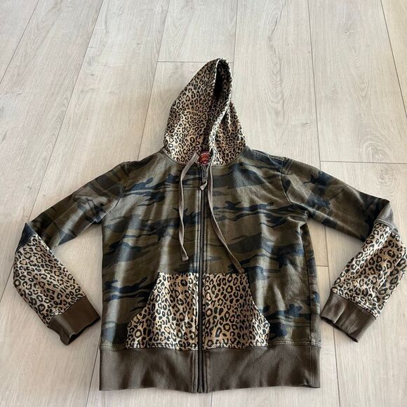 Johnny Was Panthera Mix Camo Leopard Full Zip Hoodie Jacket French Terry XS - Picture 1 of 8